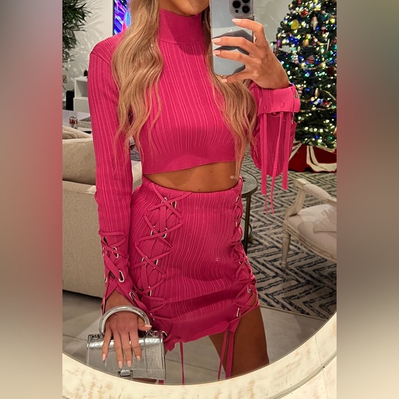 As seen on Chrishell Stause! Herve Leger pink lace up crop and skirt 💕 - Picture 4 of 6